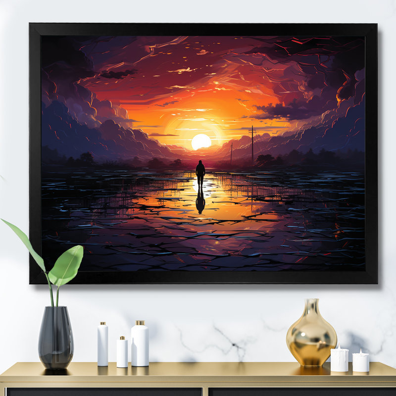 Améthyste «Desert Sands Journey IV» - art mural désert, Cadre d'angle fermé noir, H 30 po x l 40 po x P 1,5 po