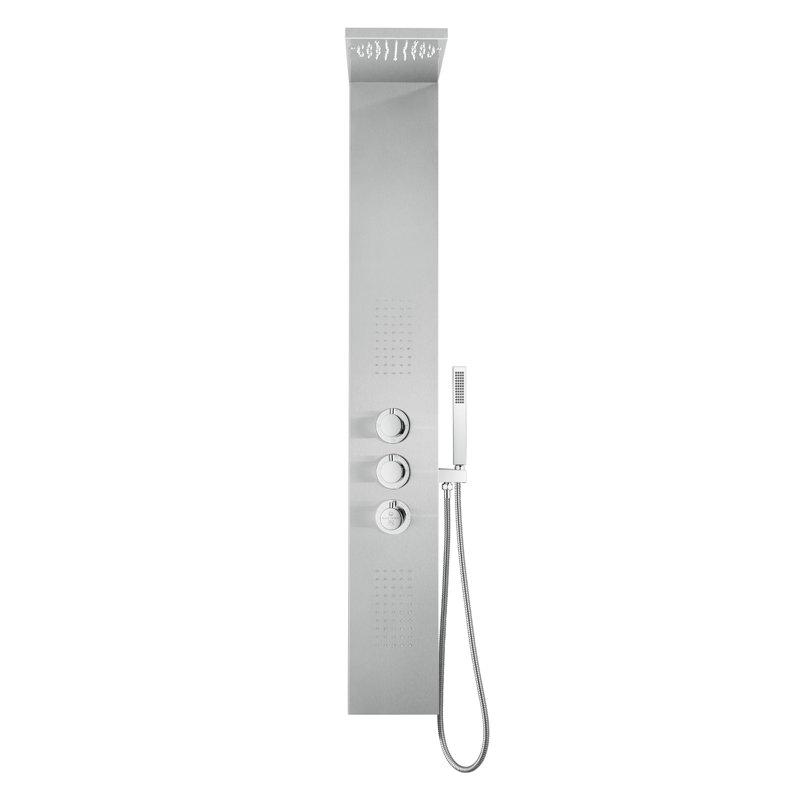 56'' Brushed Stainless Steel Shower Panel with Rainfall Showerhead
