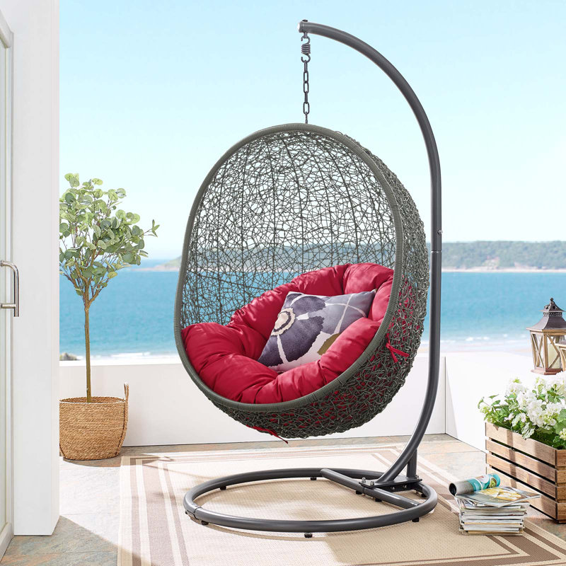 Chaise suspendue d'extérieur avec support Hide de Modway, Gris et rouge