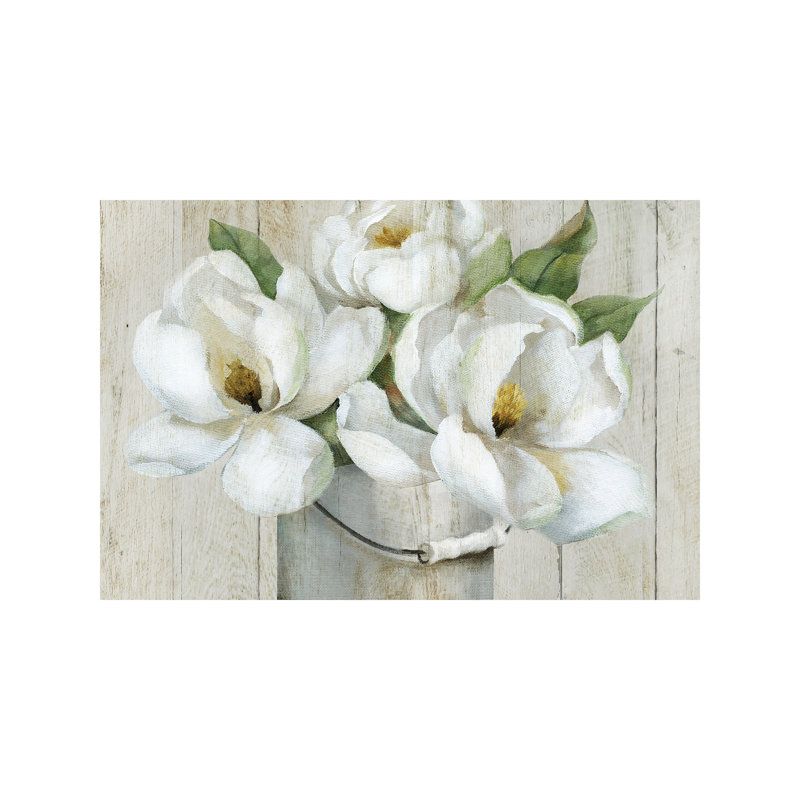 Shiplap Magnolias by Nan - Wrapped Canvas Painting, 30.48 cm H x 45.72 cm W