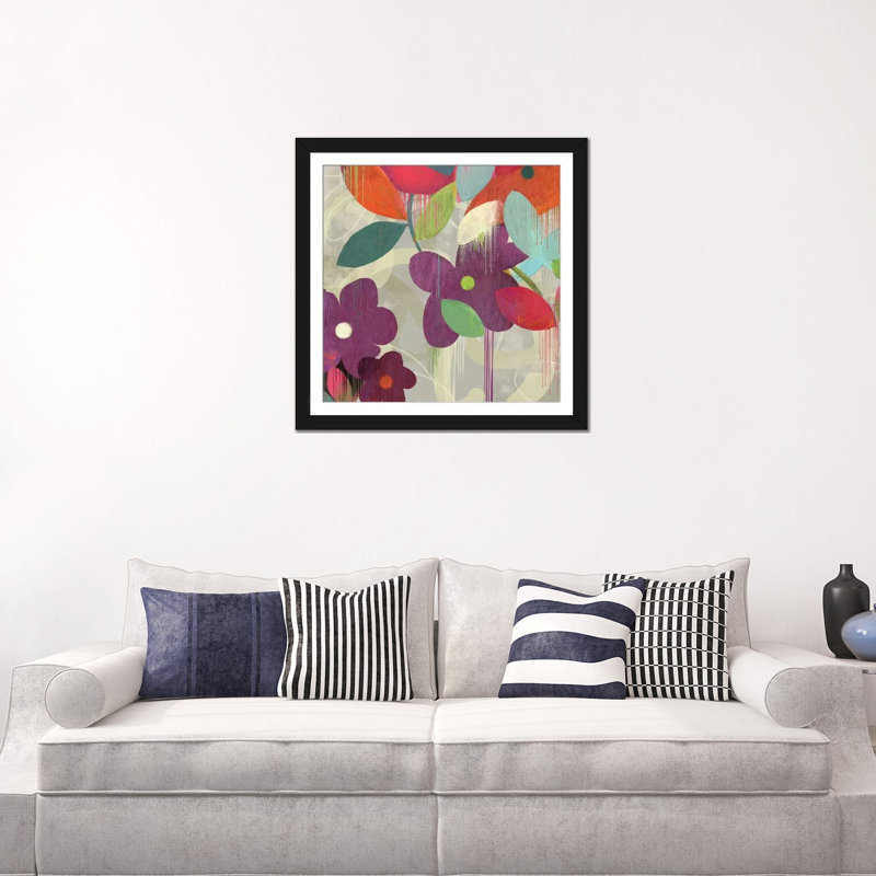 « graffiti fleur i », impression sur toile, H 16 po x l 16 po x P 1 po, Papier avec cadre noir, Blanc