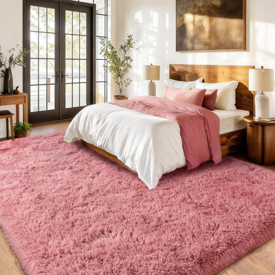 Tapis à poils longs doux pour la chambre à coucher du salon, tapis de plancher intérieur doux, décoration de chambre moderne, tapis antidérapant de mise à niveau, idéal pour les endroits très passants à l'intérieur, rose poussiéreux