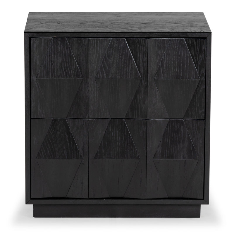 Riabelle Wood 2 Drawer Nightstand, Black