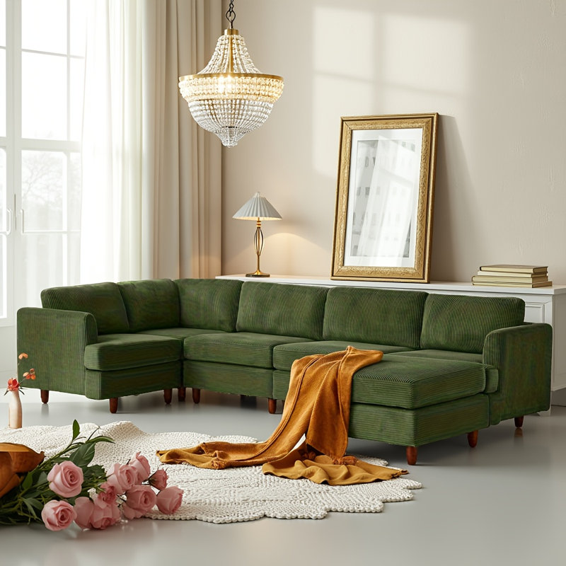 Canapé-lit modulaire 6 places Modern, Vert, Mousse