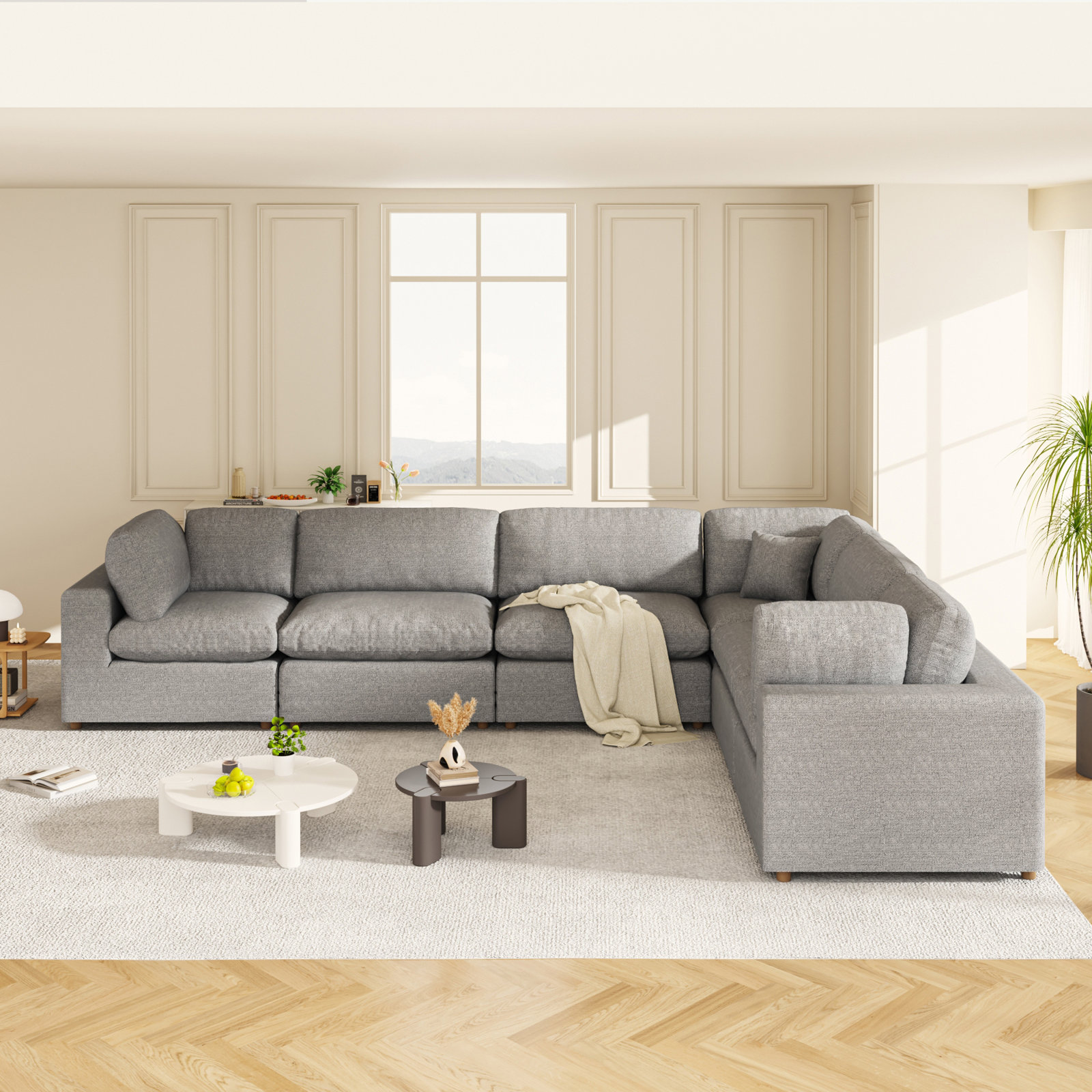 Jossa Upholstered Sectional, Gray Linen Blend