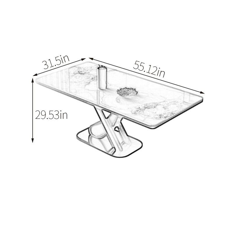 Sintered stone unique dining table, 29.53"H x 55.12"L x 31.5"W, Gray