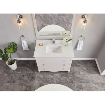 42" Solid Wood Bathroom Vanity with 1" Engineered Marble Top, Single Sink