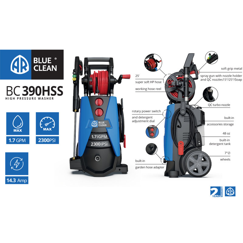 Blue and Black Electric Pressure Washer with Cart, 2300 PSI, 1.7 GPM