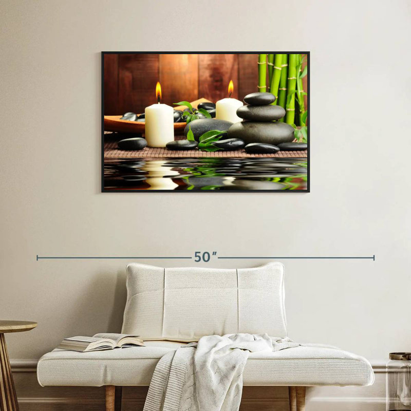 Spa zen en bambou, 37 po x 25 po, Cadre flottant noir