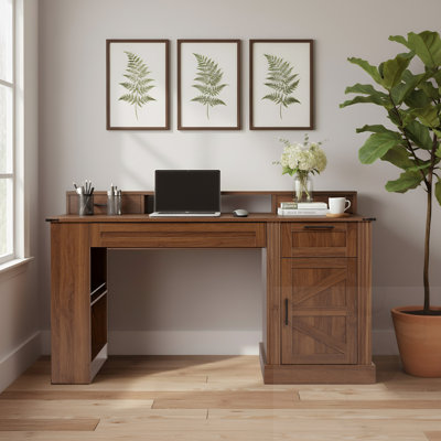 Office Desk with Storage Cabinet & Charging Station and Keyboard Tray