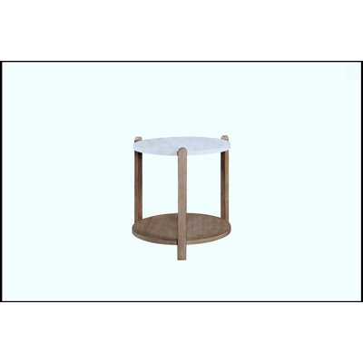 Table de bout en pierre avec base en bois de caramel, parfaite pour les espaces compacts et l'élégance intemporelle