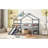 Twin Low Loft House Bed With Slide,  Ladder, Safety Guardrails, House Roof Frame,Grey-1979090432