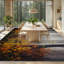 Tapis intérieur jaune lavable à la machine, motif paysage symétrique surréaliste-113416288