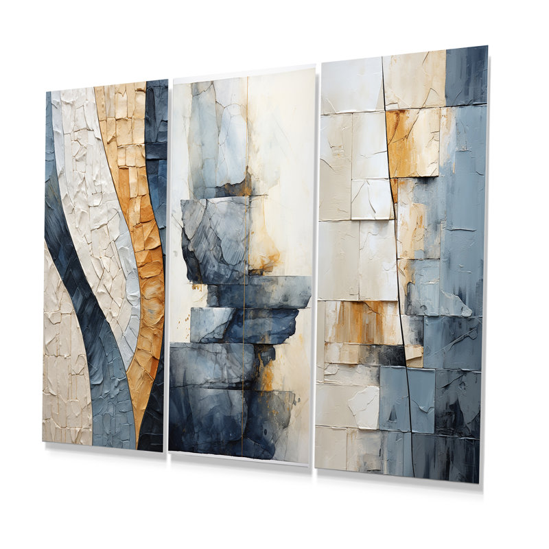 «Blue Spiritual Stone Minimalisme», ensemble de 3 reproductions d'art en métal, H 28 po x l 36 po