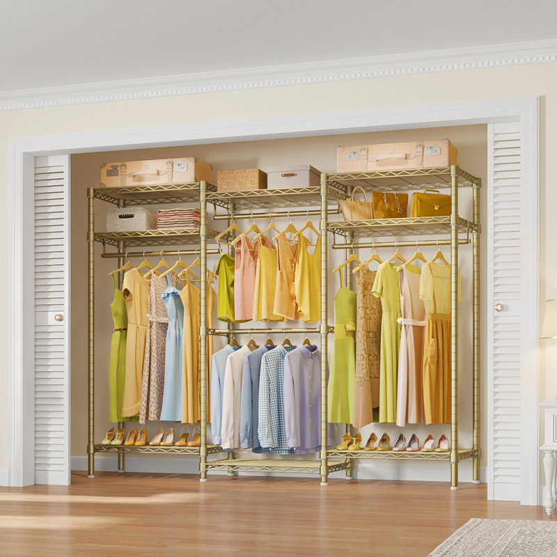 VIPEK V5 Portable Freestanding Wardrobe, Heavy-Duty Clothes Rack with 8 Adjustable Shelves,890LBS Capacity, Gold