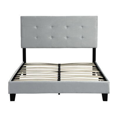Full Size Velvet Upholstered Platform Bed With Headboard, Strong Wood Support, Mattress Base, Simple Assembly, Gray, No Box Spring Required Modern Bed, Slat Foundation, Needed, 600 Lbs Weight Limit