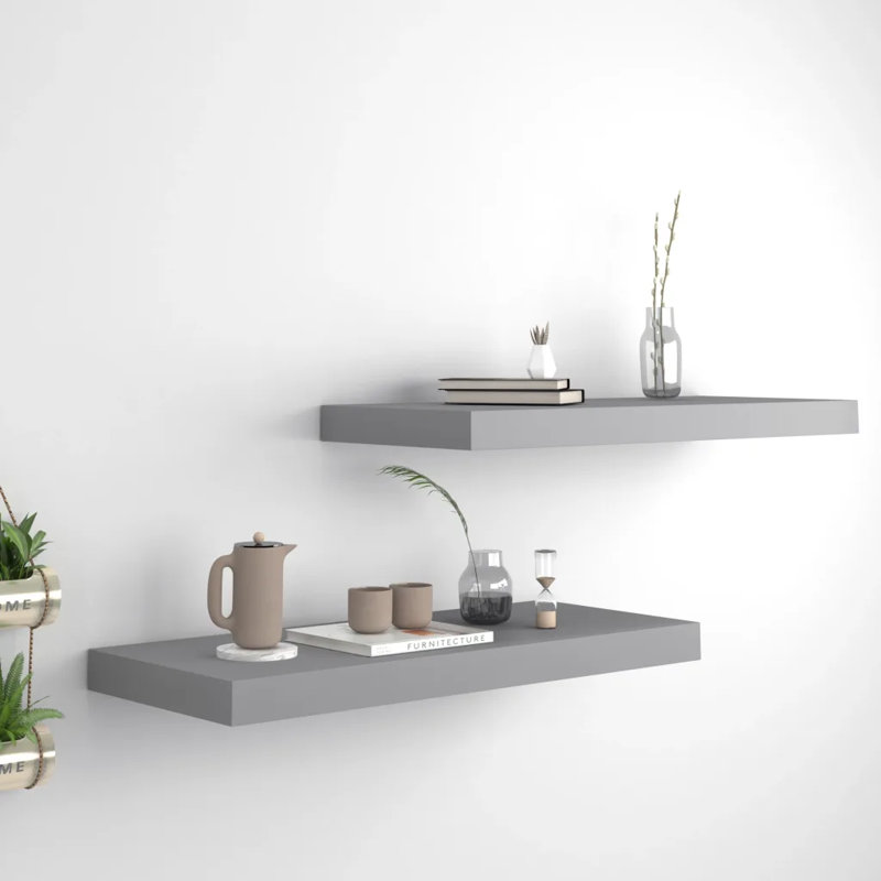 Arson 2 Piece Floating Shelf, 3.8cm H x 23.5cm W x 60cm D, Grey