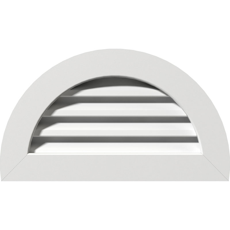 Évent à pignon demi-rond en PVC avec cadre plat blanc, 14" H x 23" L x 3" D