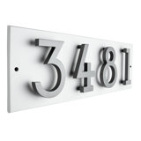 Floating Stand-Off 4-Number Horizontal Sign, White /W/ Silver Modern Font Numbers