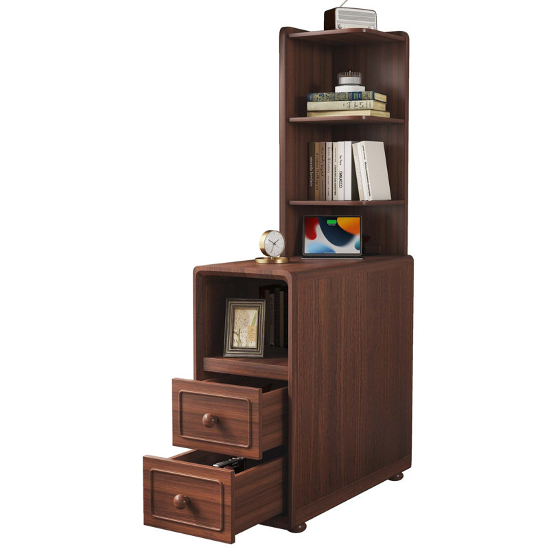 End Table with Drawers, Corner Table with Open Shelves, Tall Side Table for Bedroom and Corner