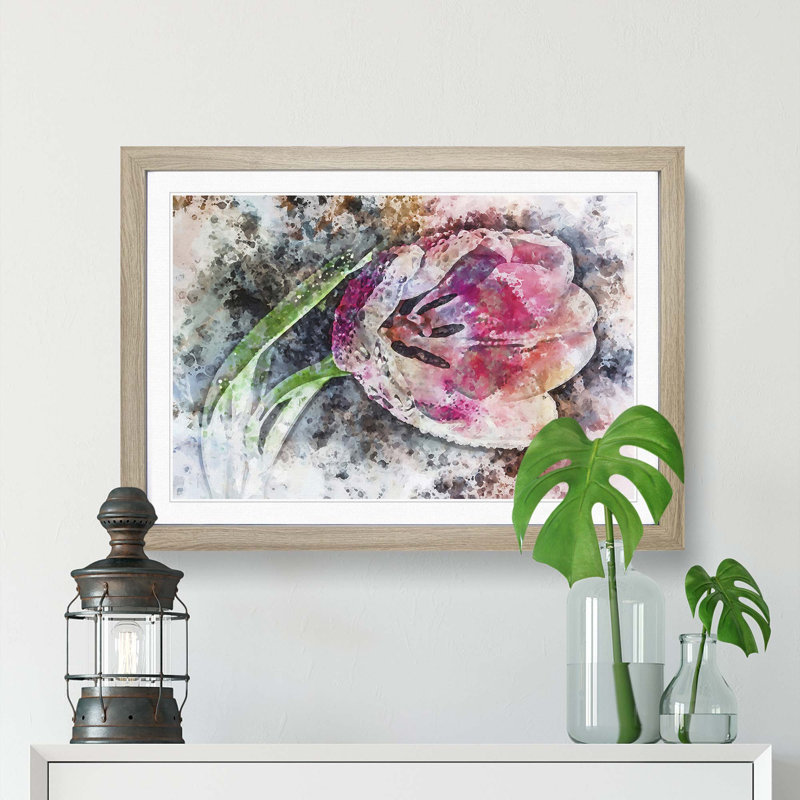 Pink Tulip - Framed Print, 60cm H x 91cm W x 2cm D, Oak