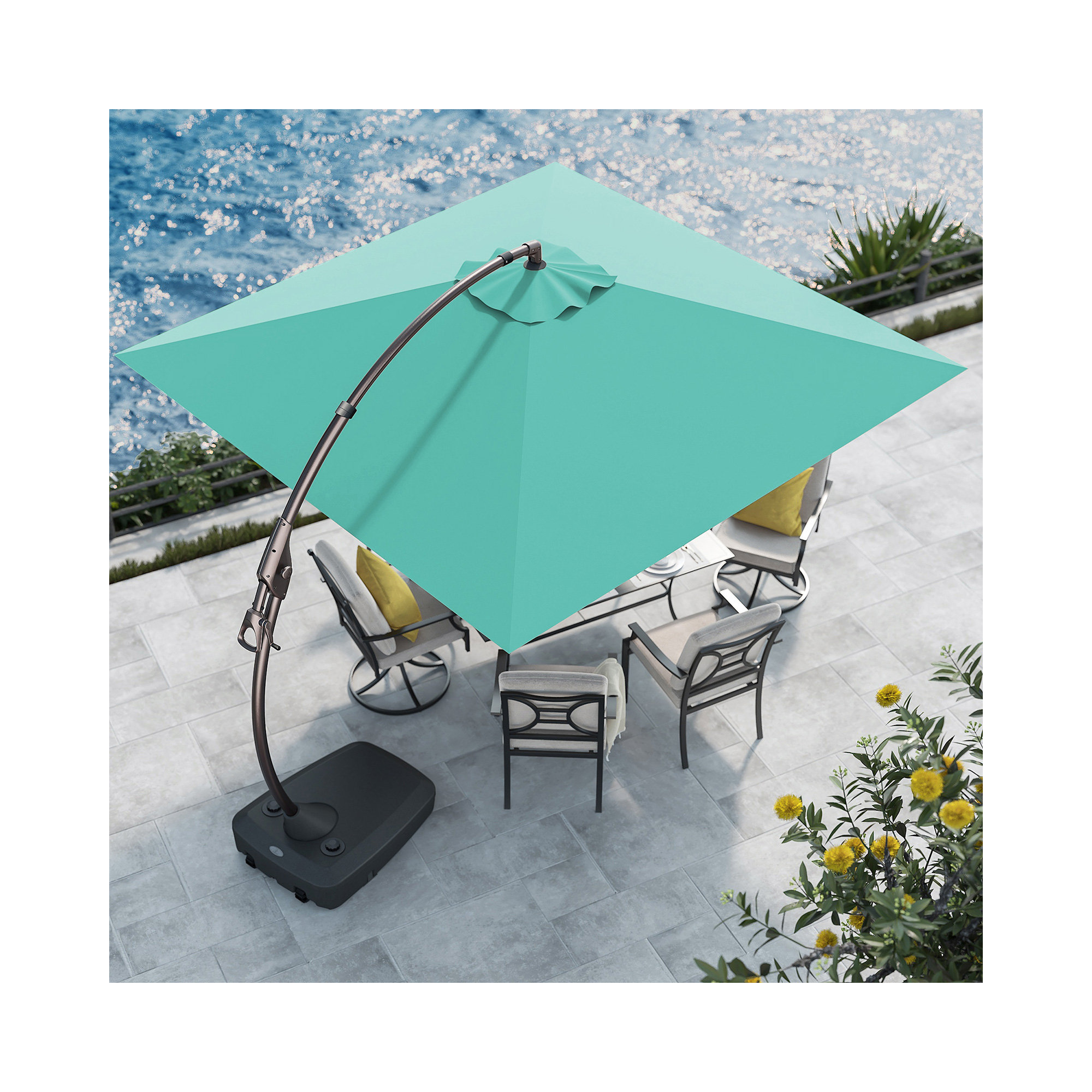 Desiree 9'10" Square Cantilever Sunbrella Umbrella, Canvas Aruba