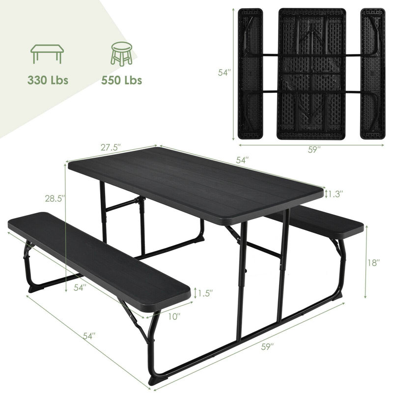 Table de pique-nique rectangulaire pour 4 personnes, Noir