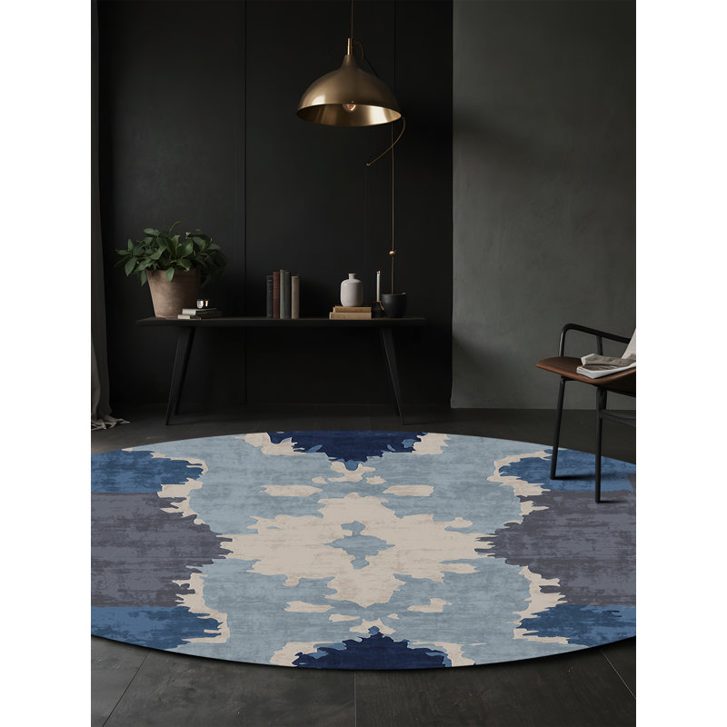 Tapis bleu soyeux et moelleux, Rond 6 pi