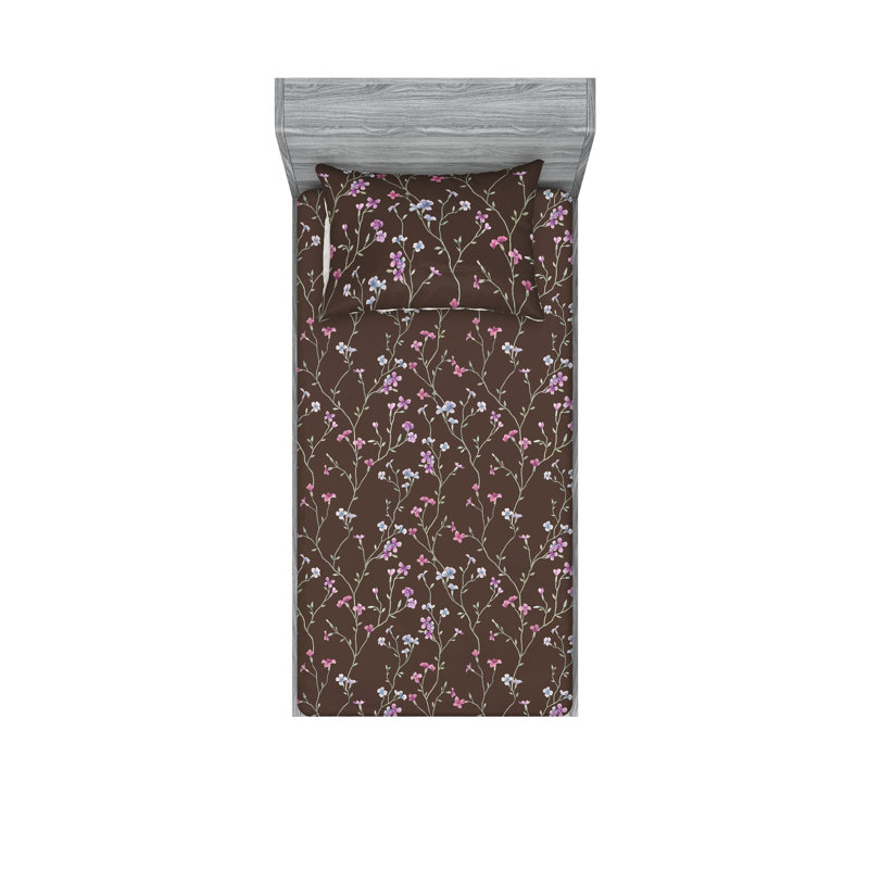 Drap-housse et taie décorative Ambesonne Wild Field Flowers Motif taupe mauve et brun foncé