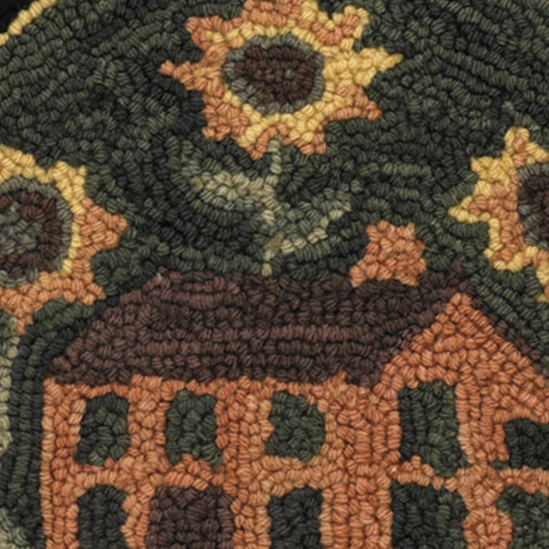 Coussin de chaise rond, à motif floral et crochets, 37 cm de diamètre, motif maison et tournesols