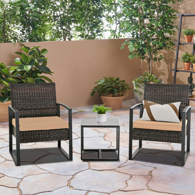 Ensemble de 3 pièces d'extérieur convection de patio, ensemble de meubles de balcon en rotin toutes saisons