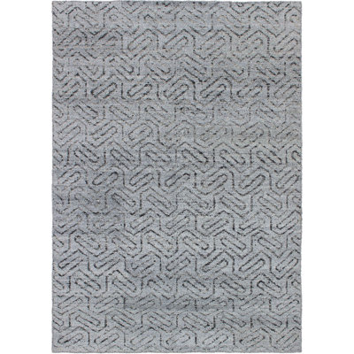 Tapis gris clair en laine noué à la main de conception unique 5 pi 3 po x 7 pi 6 po Andeee