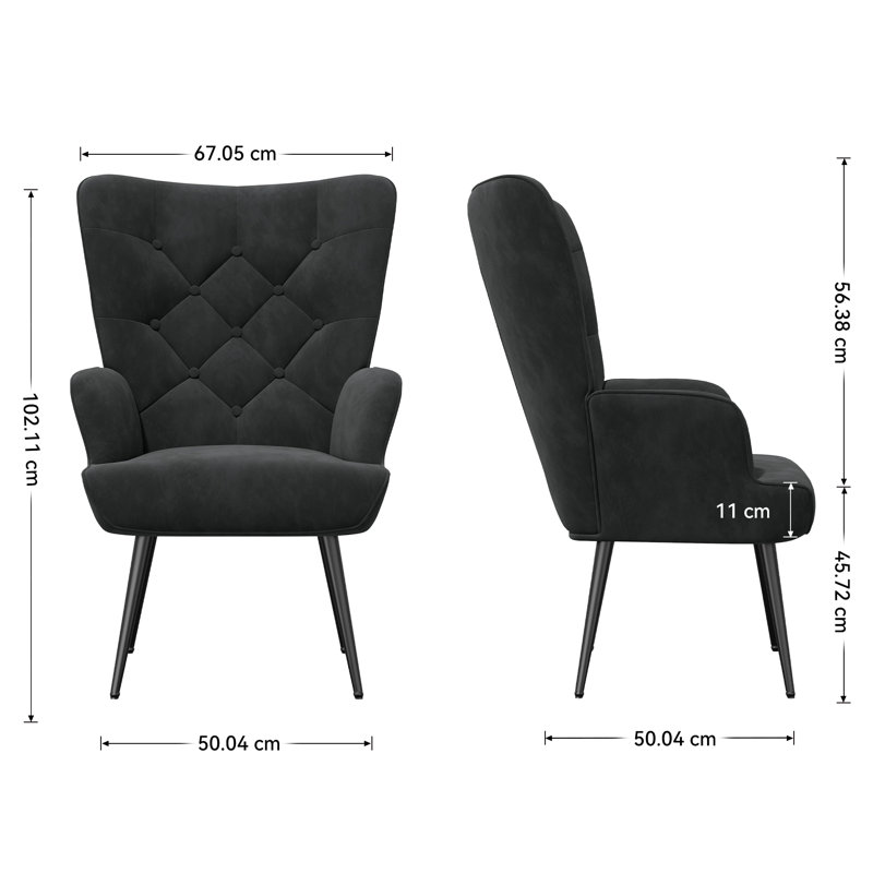 Bastoam 50Cm Wide Tufted Velvet Wingback Chair, Black;2-Piece Set