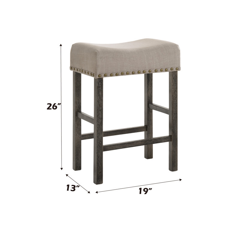 Tabourets de comptoir 2 - Lin brun clair avec option d'espace de finition gris et siège de tablier en bois