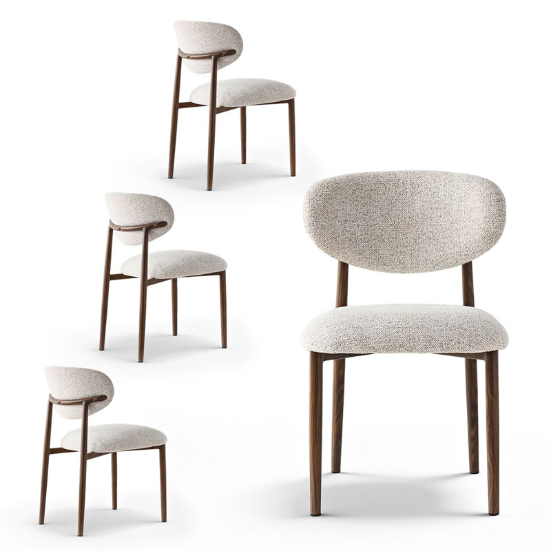 Mid-Century Modern Upholstered Dining Chairs with Wood-Grain Metal Legs, White