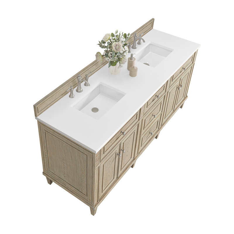 Lorelai 72'' W Double Vanity, Whitewashed Oak, White Zeus, 8" Widespread