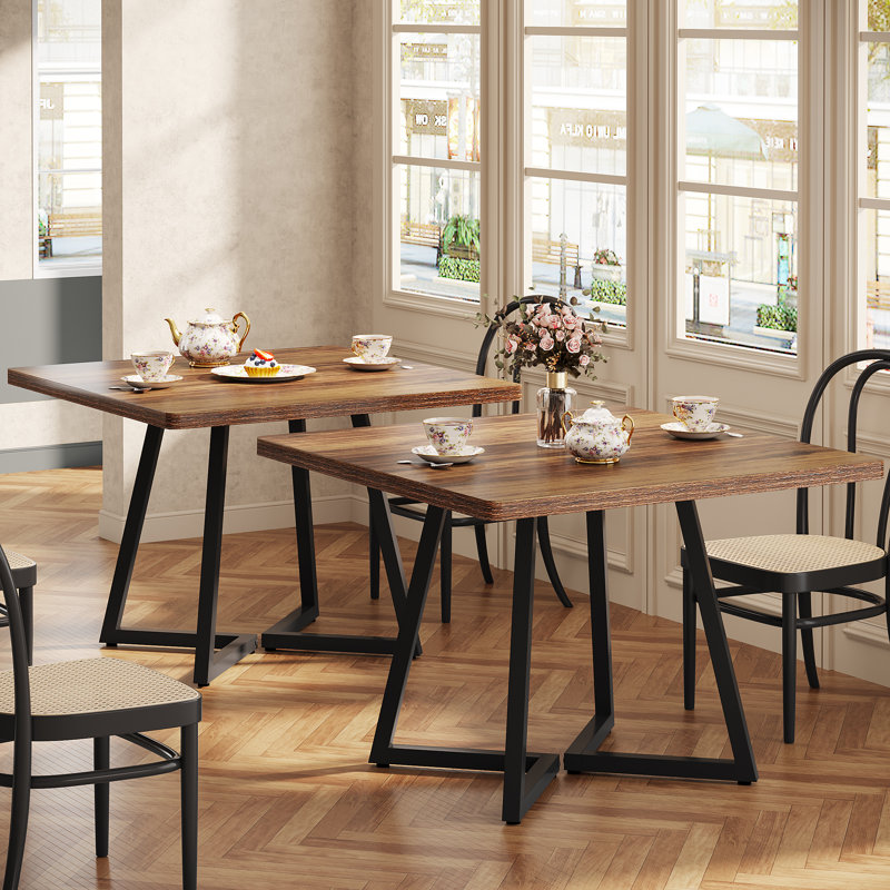 Square Dining Table, 31.5" Industrial Dinner Table, Brown, Black