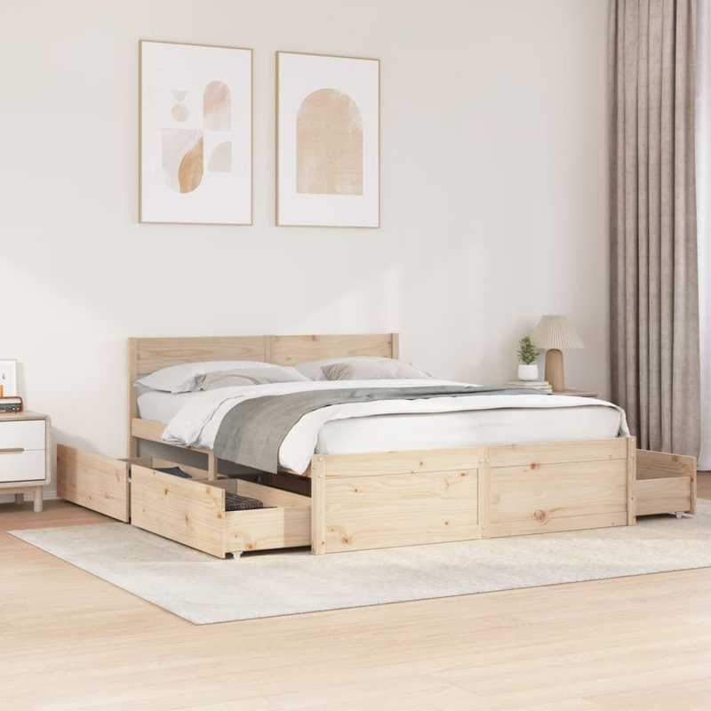 Losurdo Solid Wood Bed, Brown, EU Double - 140 x 200 cm