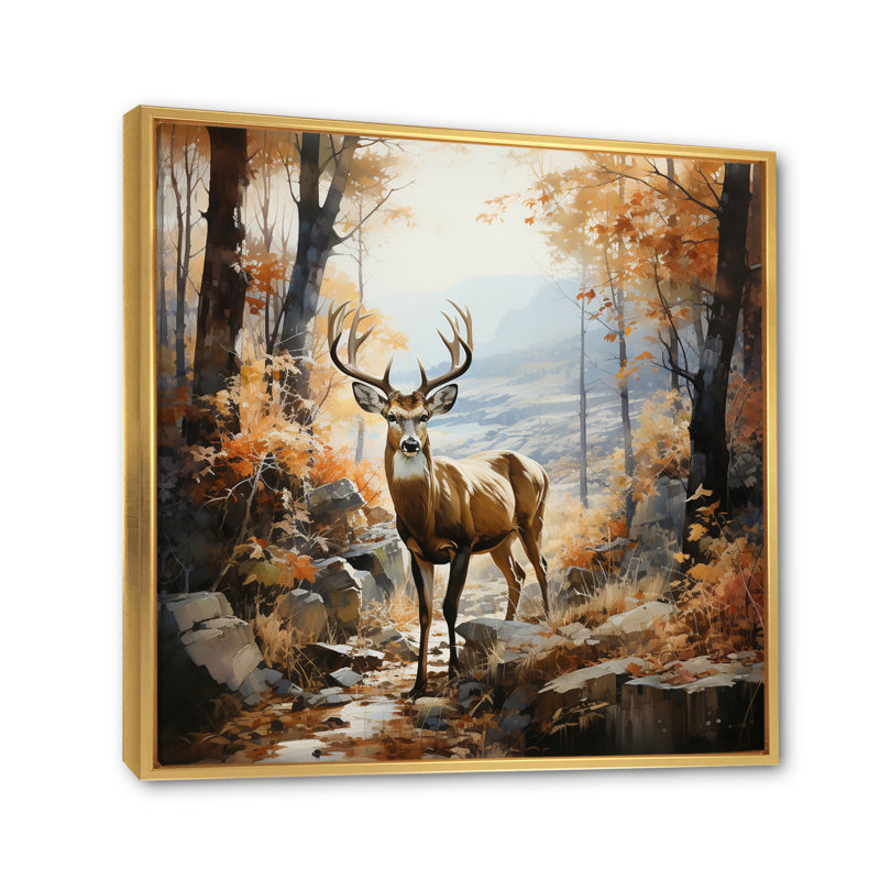 Cerf automne sérénade - impression, H 36 po x l 36 po x P 1,5 po, Cadre flottant doré