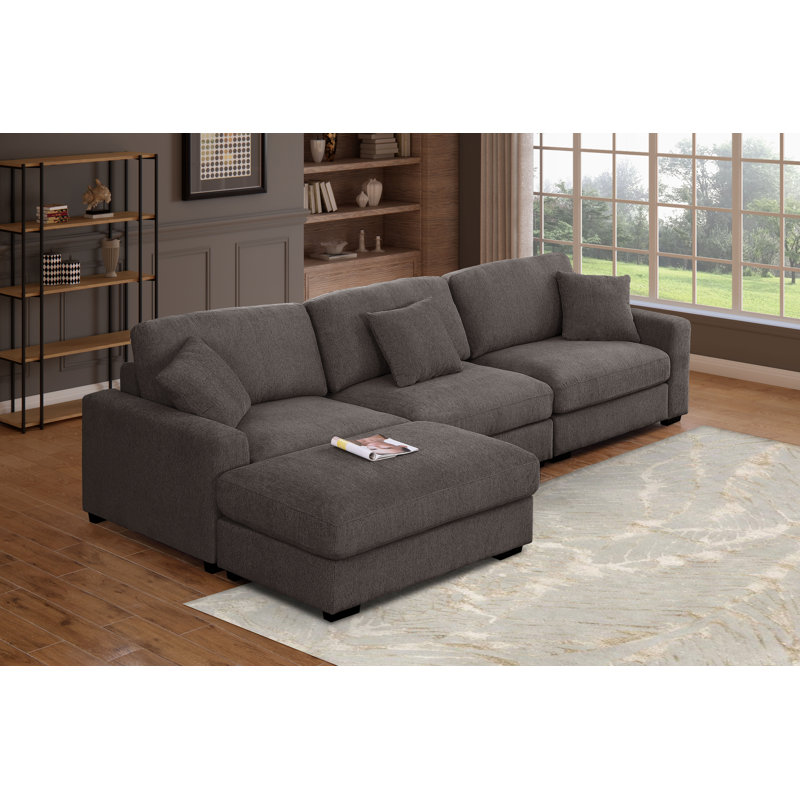 Canapé modulaire en chenille 5 pièces Khailey, Polyester gris foncé
