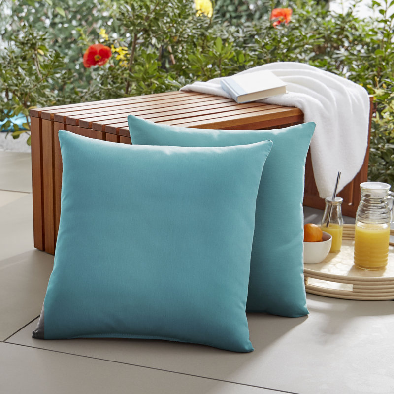Housse et insert de coussin d'extérieur carré Borgey, Turquoise / bleu, H 22 po x l 22 po x P 6 po