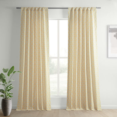 Jiovani Golden Geo Prism Textured Printed Cotton Light Filtering Curtains - Single Panel