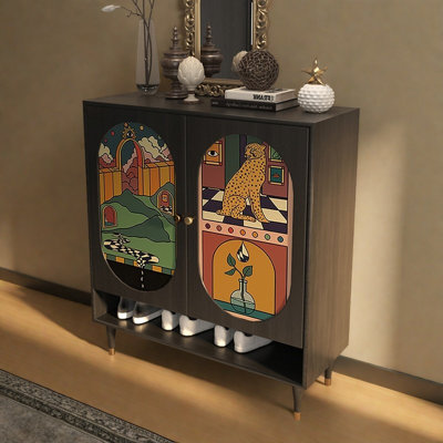 Black Wooden Shoe Storage Cabinet