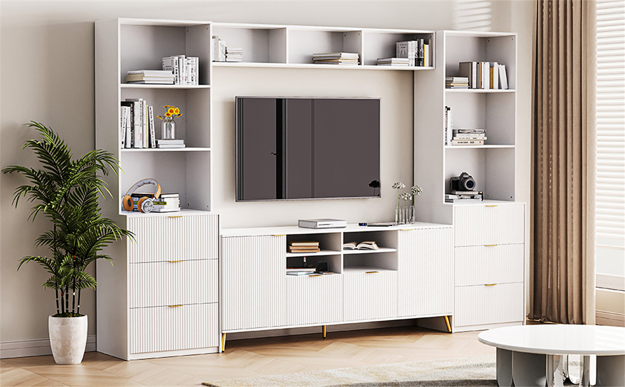 Hokku Designs 4-Piece Entertainment Wall Unit with 13 shelves,8 Drawers ...