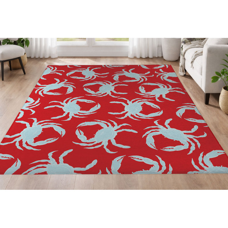 Tapis ultra-mince à profil bas Crabby, Rouge, Rectangle 5 pi x 7 pi