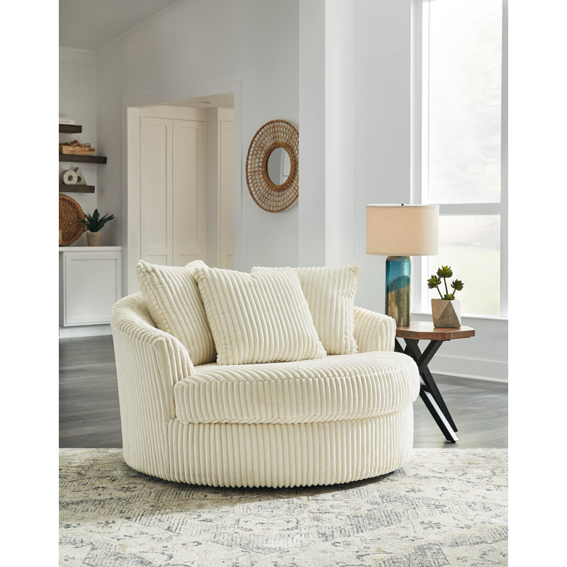 Lindyn Upholstered Swivel Accent Chair, White Polyester