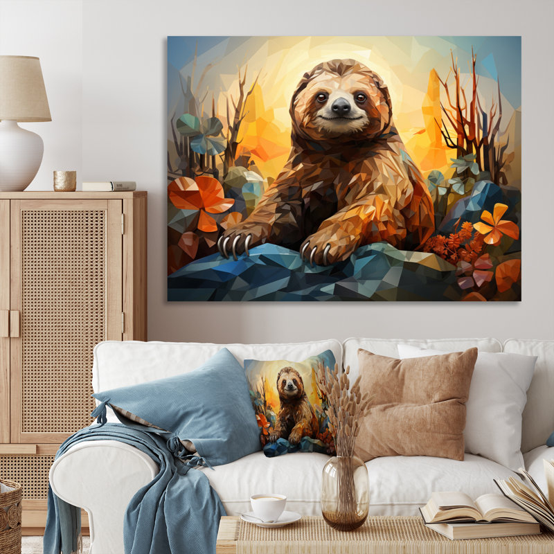 «Slumbering Sloth», impression géométrique sur toile, Toile tendue, H 34 po x l 44 po x P 1,5 po