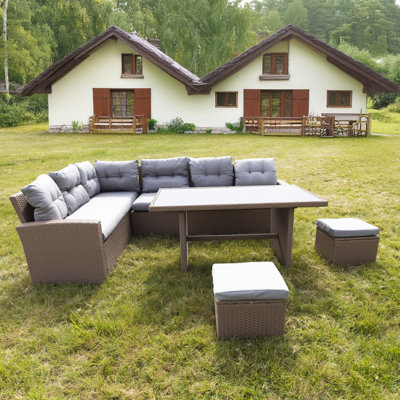 0cm Wide L-Shaped Patio Sofa with Cushions