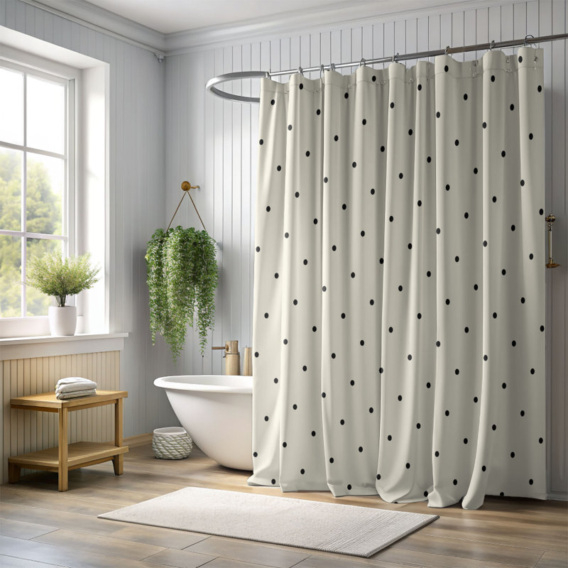 Crème à pois - Rideau de douche Premium, H 74 po x l 71 po