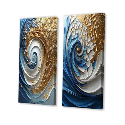 Encre cosmique blanche blanche et dorée, ensemble de 2 pièces de spirales abstraites